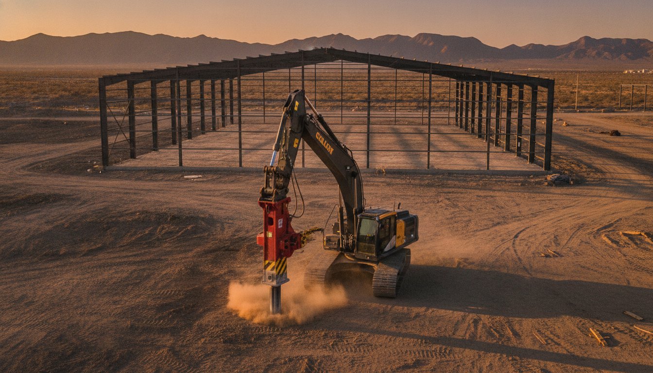Maquinaria para cimentación de naves industriales: Guía de selección técnica 2026